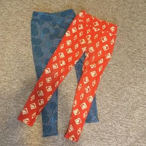 Lularoe blue patterned and orange leggings.